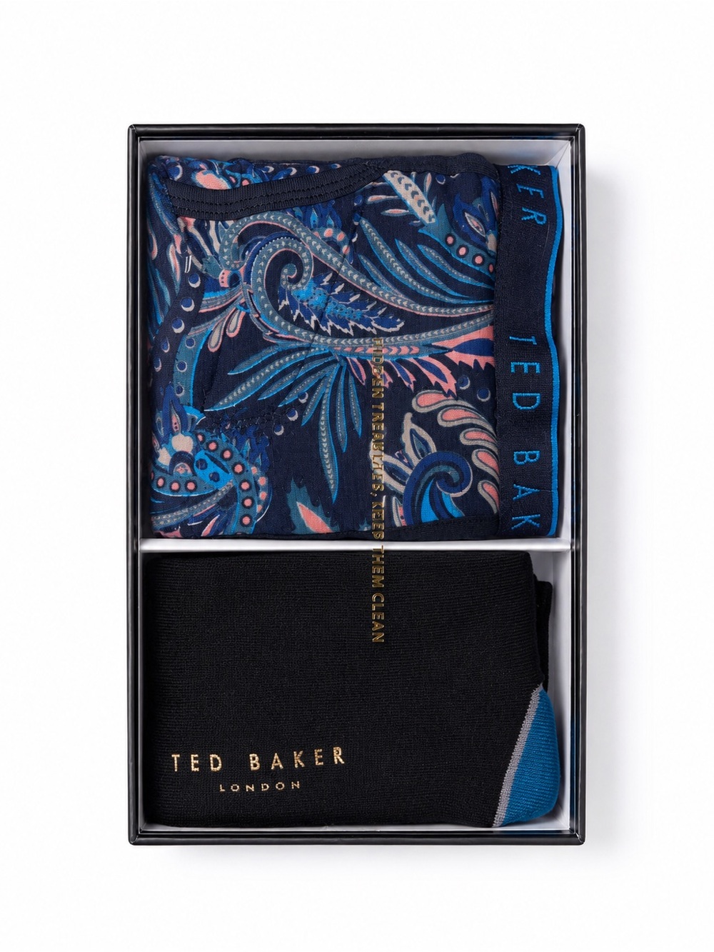 Ted Baker Navy Paisley Pocket Square with Pink & Blue Accents